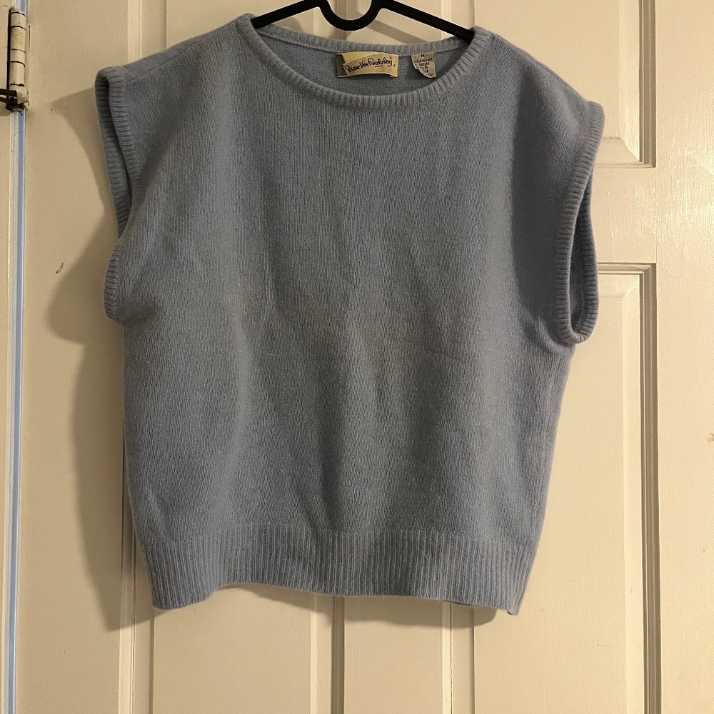 Diane Von Furstenberg Blue Angora Lambswool Blend Sweater Vest
